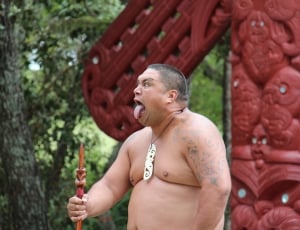 New Zealand, Maori, Man, Making A Face, only men, one man only thumbnail