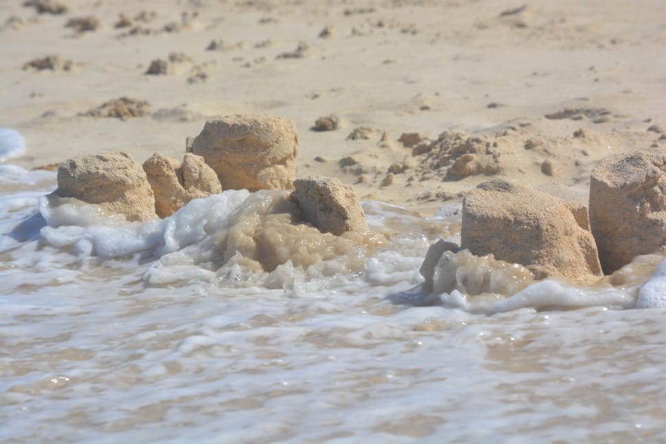 Devastation, Beach, Waves, Sand Castle, sea, rock - object preview