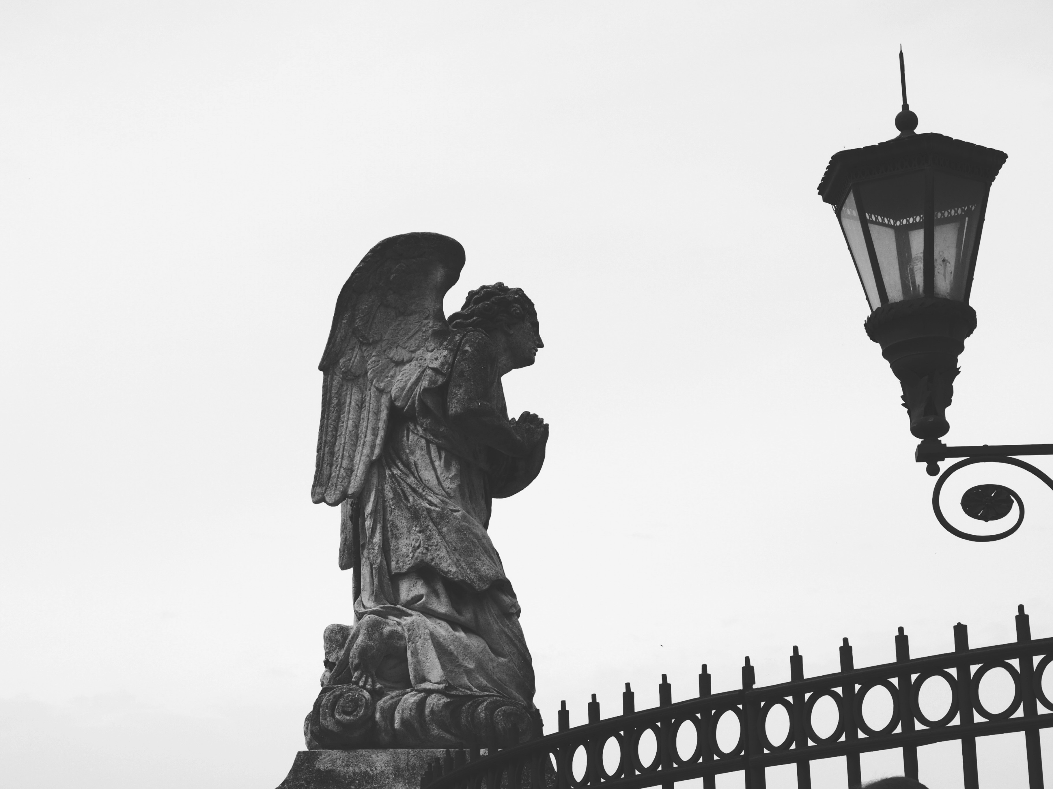 gray concrete angel statue