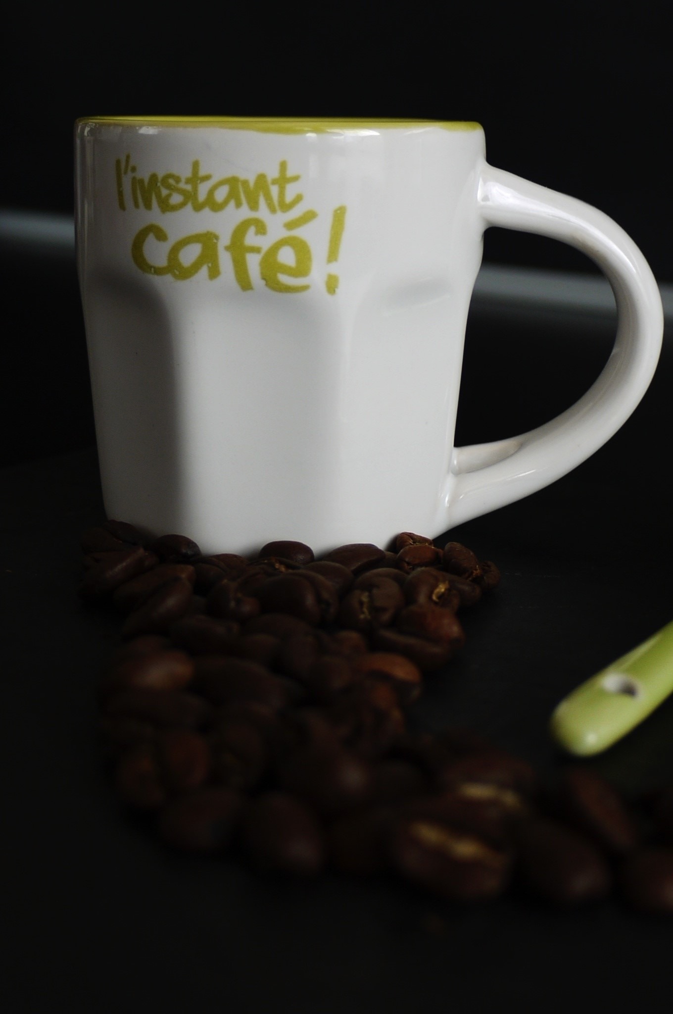 white and green instat cafe printed ceramic mug