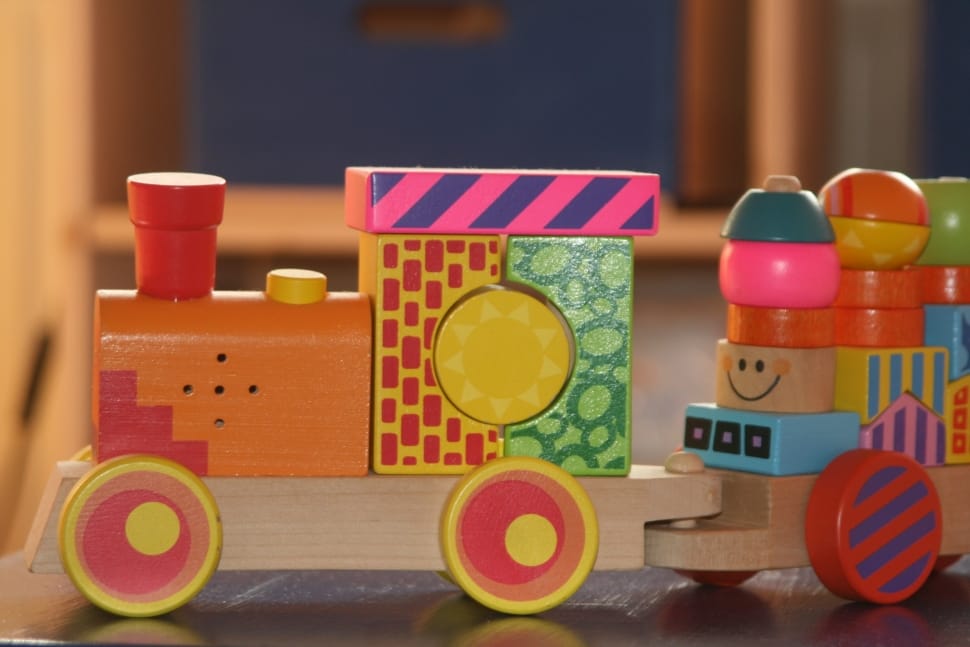 brown yellow and green multi-colored wooden activity train preview