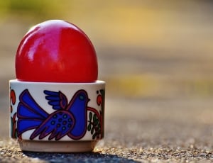 white blue and red ceramic mug cup thumbnail