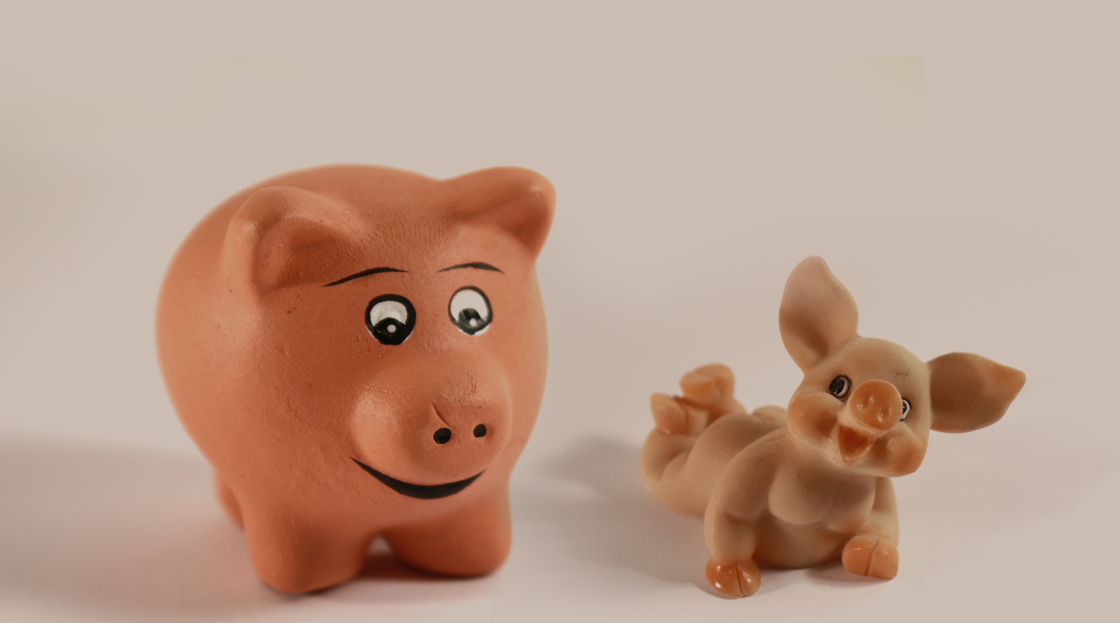 two pink pig figurines on white flooring
