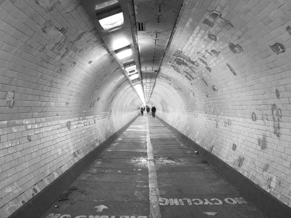 grayscale photo of tunnel preview