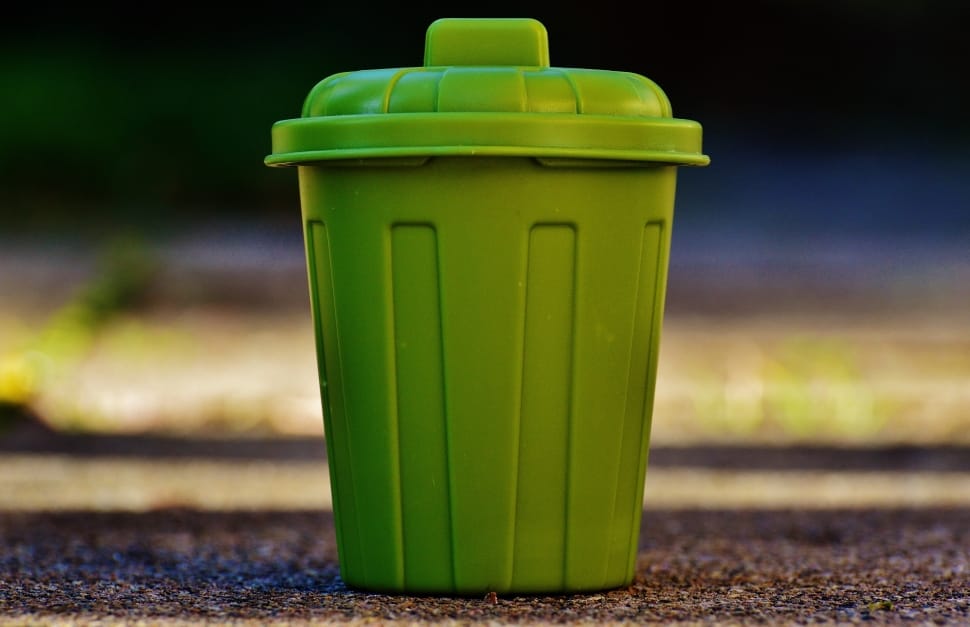 Bucket, Garbage Can, Green, Garbage, green color, focus on foreground preview