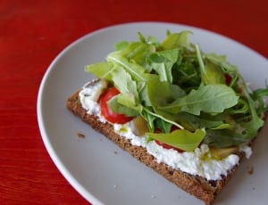 vegetable sandwich on white ceramic round plate thumbnail