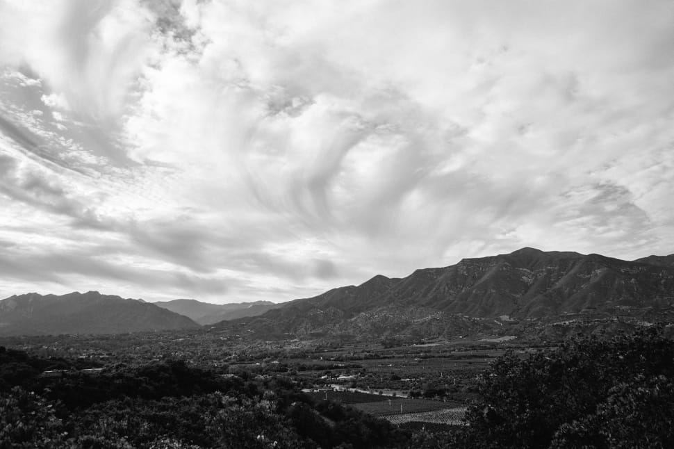 gray scale photo of mountain range preview