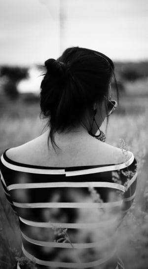 women's black and white stripe off shoulder dress thumbnail