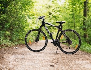 black hardtail bike with stand thumbnail