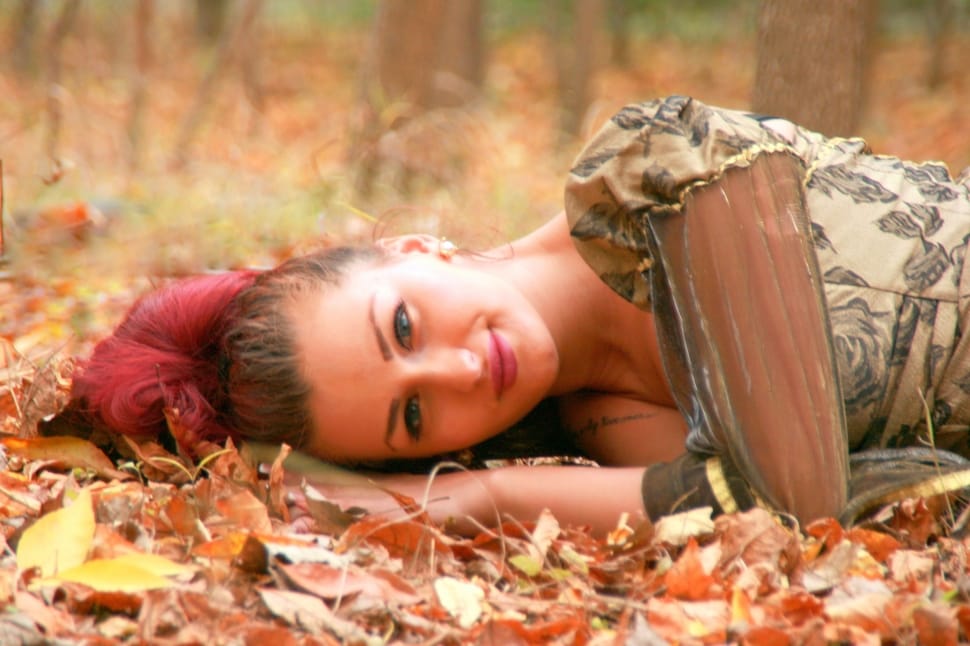 Girl, Leaves, Yellow, Princess, Autumn, lying down, one woman only preview
