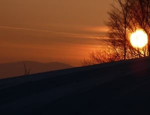 Snow, Winter, West, The Sun, sunset, orange color thumbnail