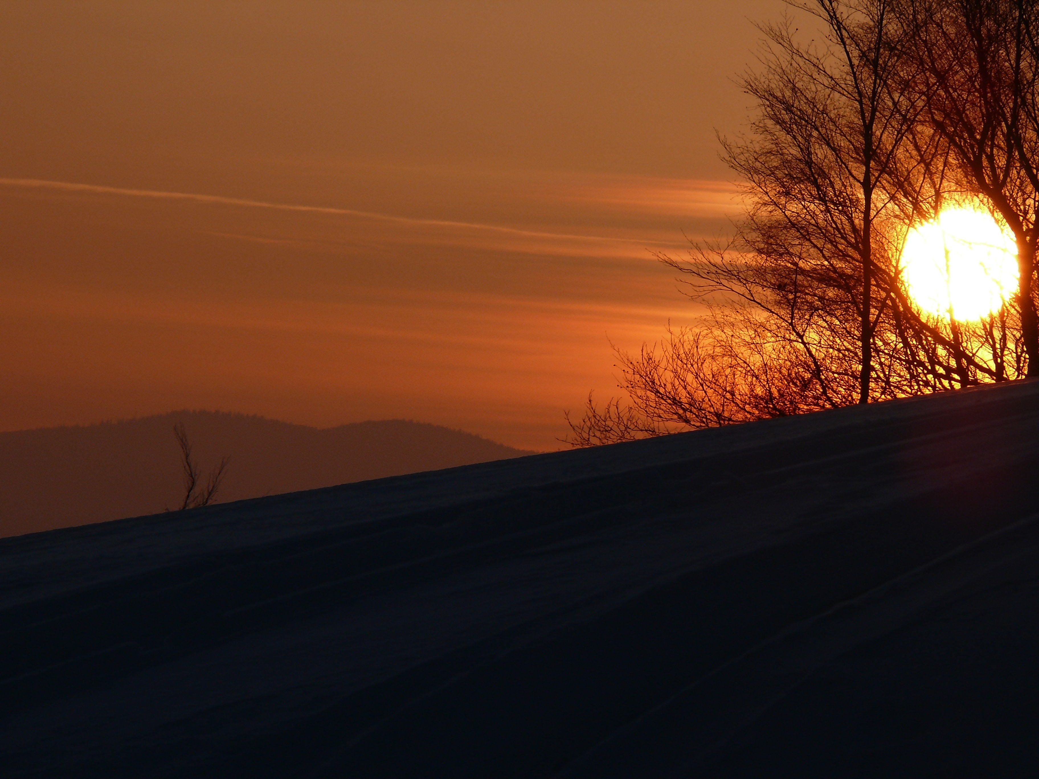 Snow, Winter, West, The Sun, sunset, orange color