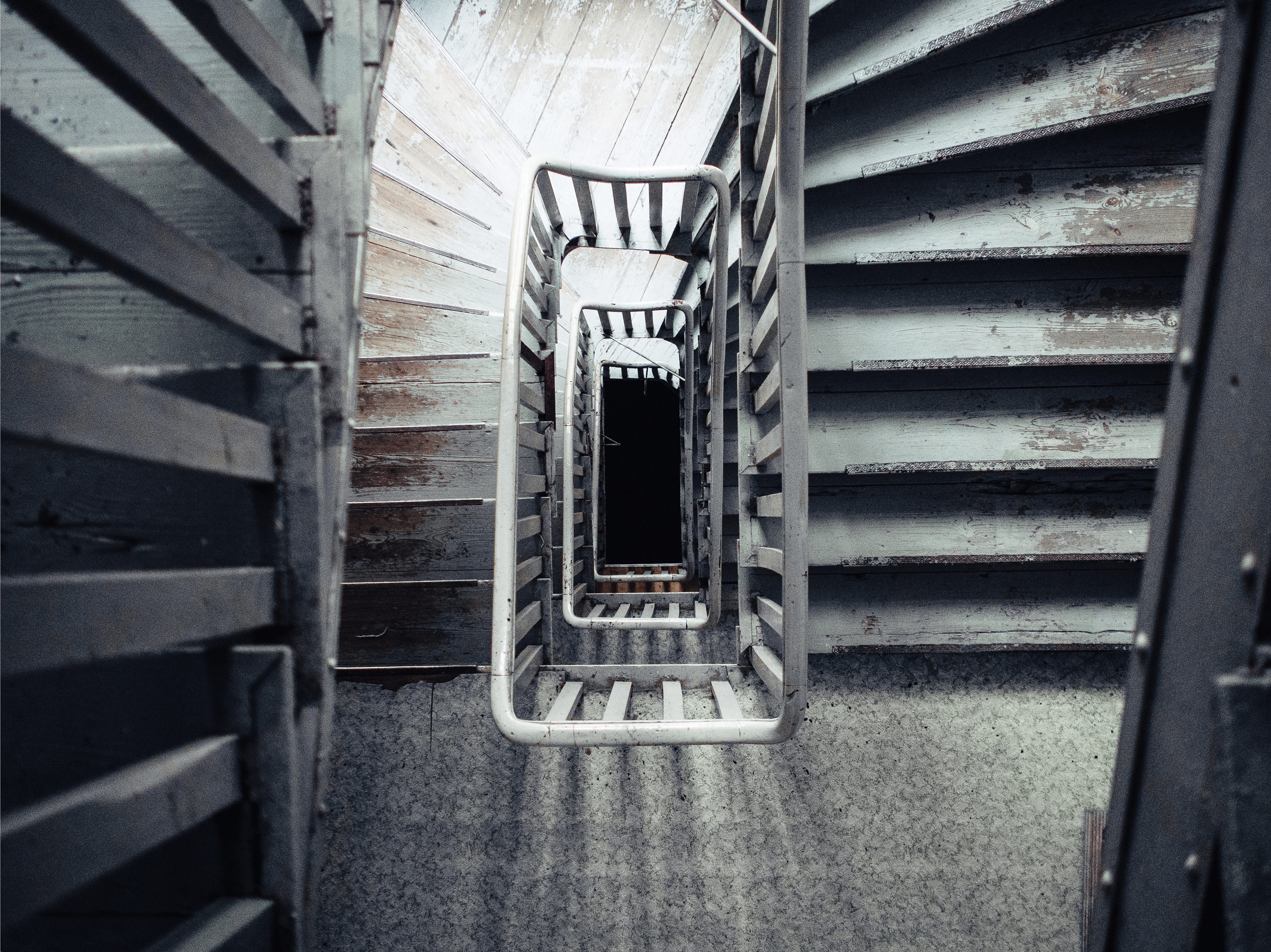 gray steel spiral stair