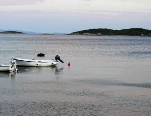 two white speedboats near wooden dock thumbnail