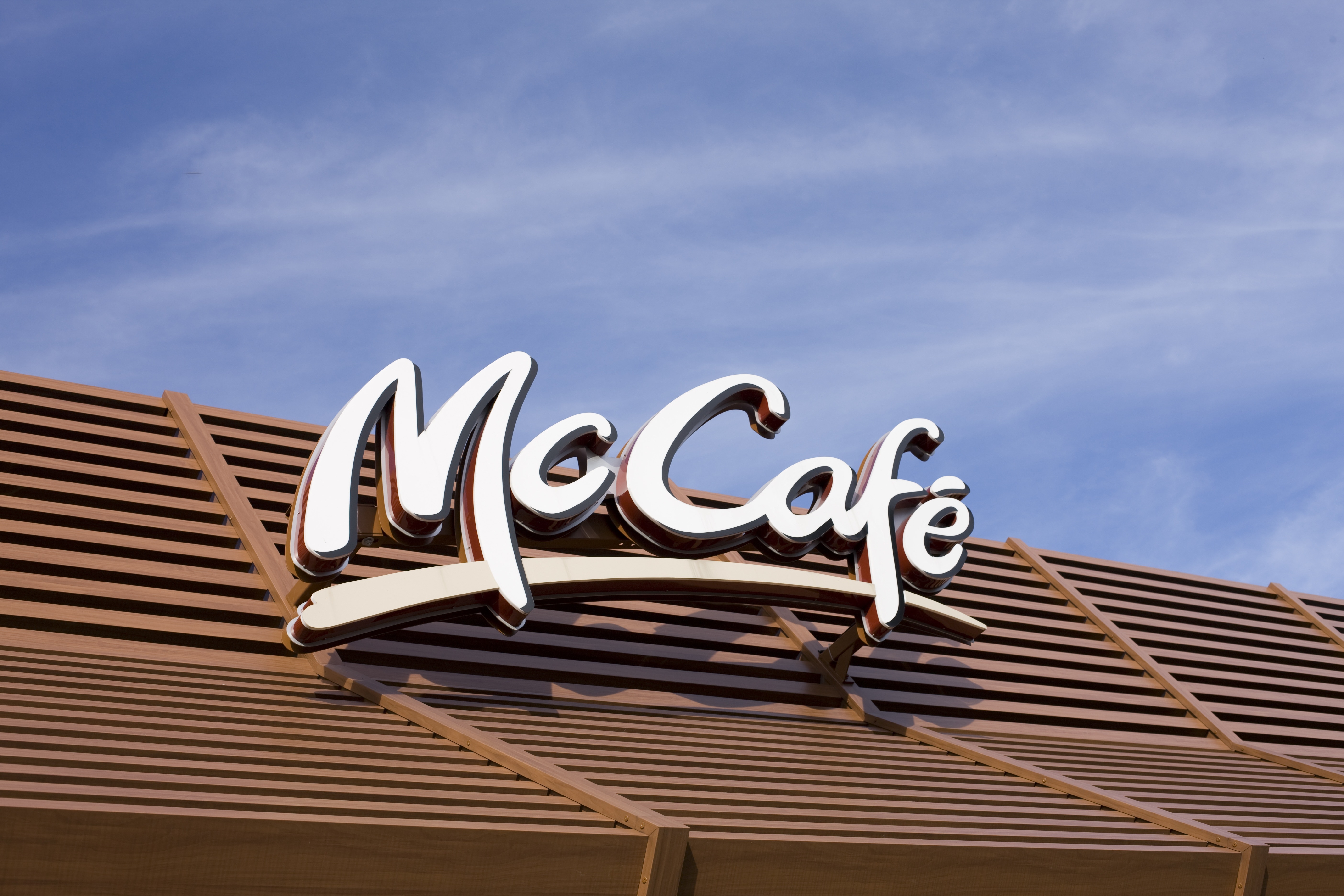 Editorial, Cafe, Mcdonalds, Mccafe, Roof, low angle view, no people