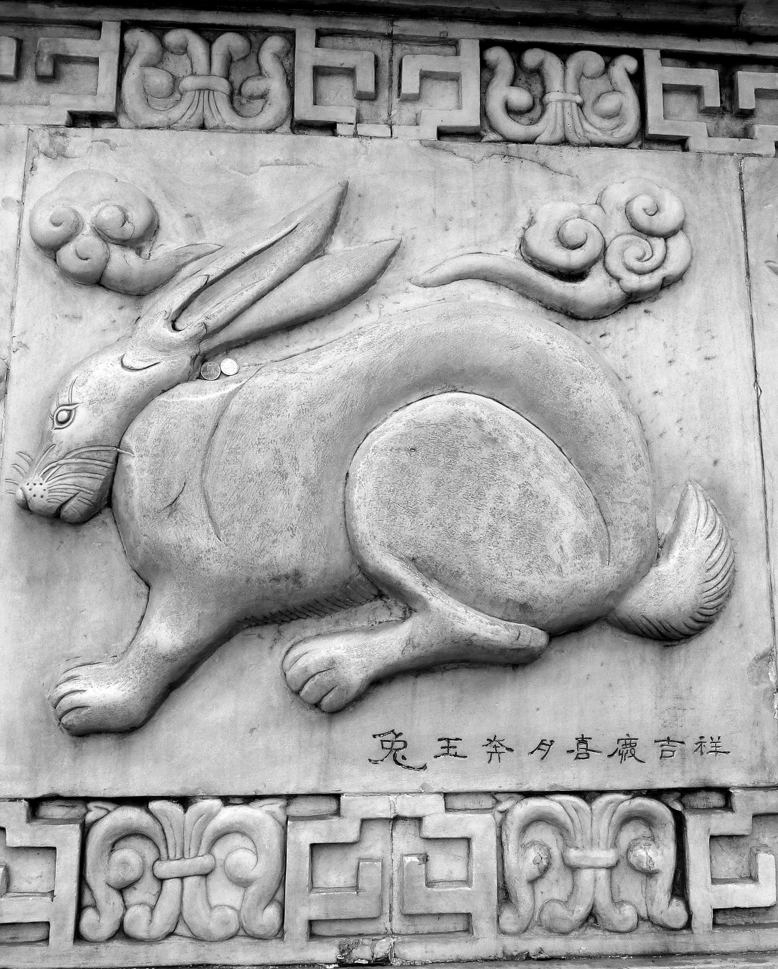 rabbit concrete carving