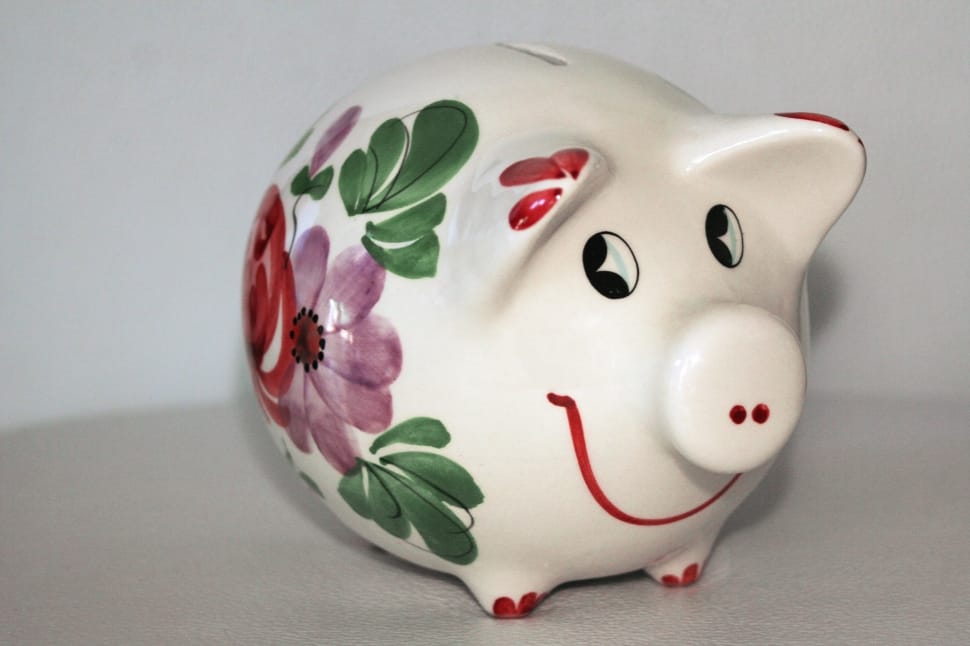 white red and pink flower print ceramic piggy bank preview