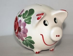 white red and pink flower print ceramic piggy bank thumbnail