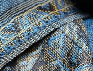 blue and yellow knitted textile thumbnail