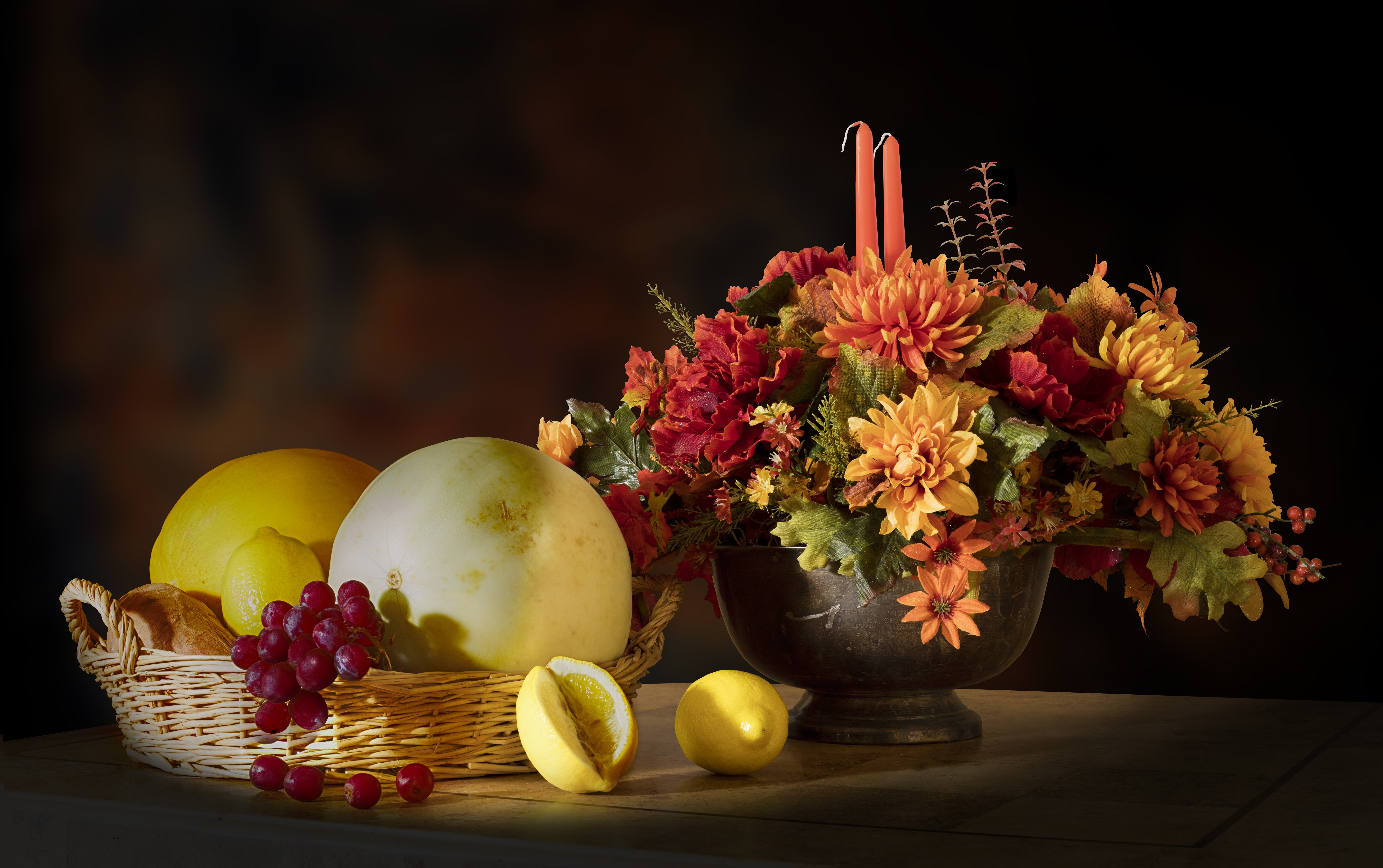 Fruits, Flowers, Lemon, Grape, Candle, fruit, healthy eating
