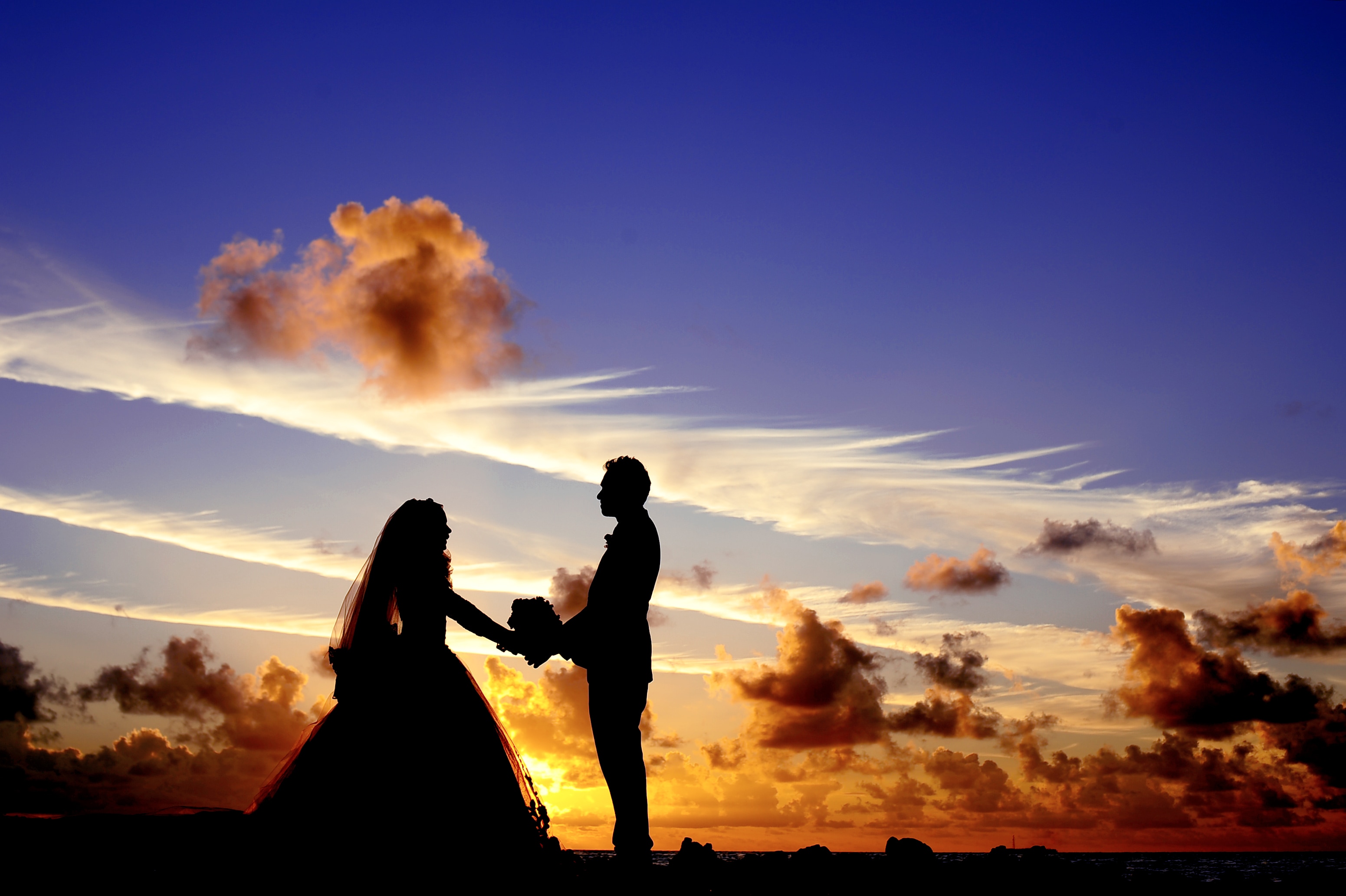 silhouette photo of wedding couples