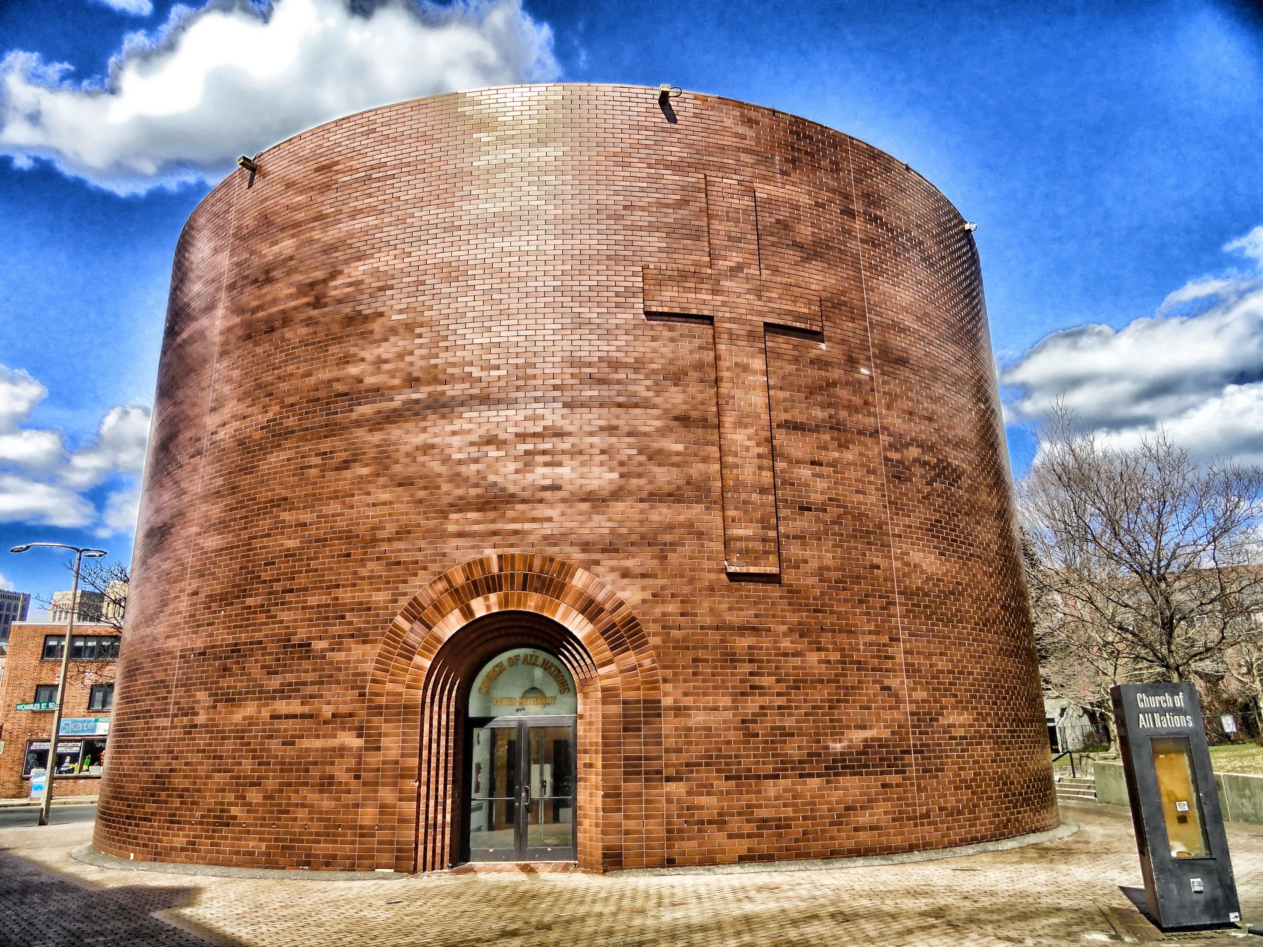 large brown cylindrical cathedral building