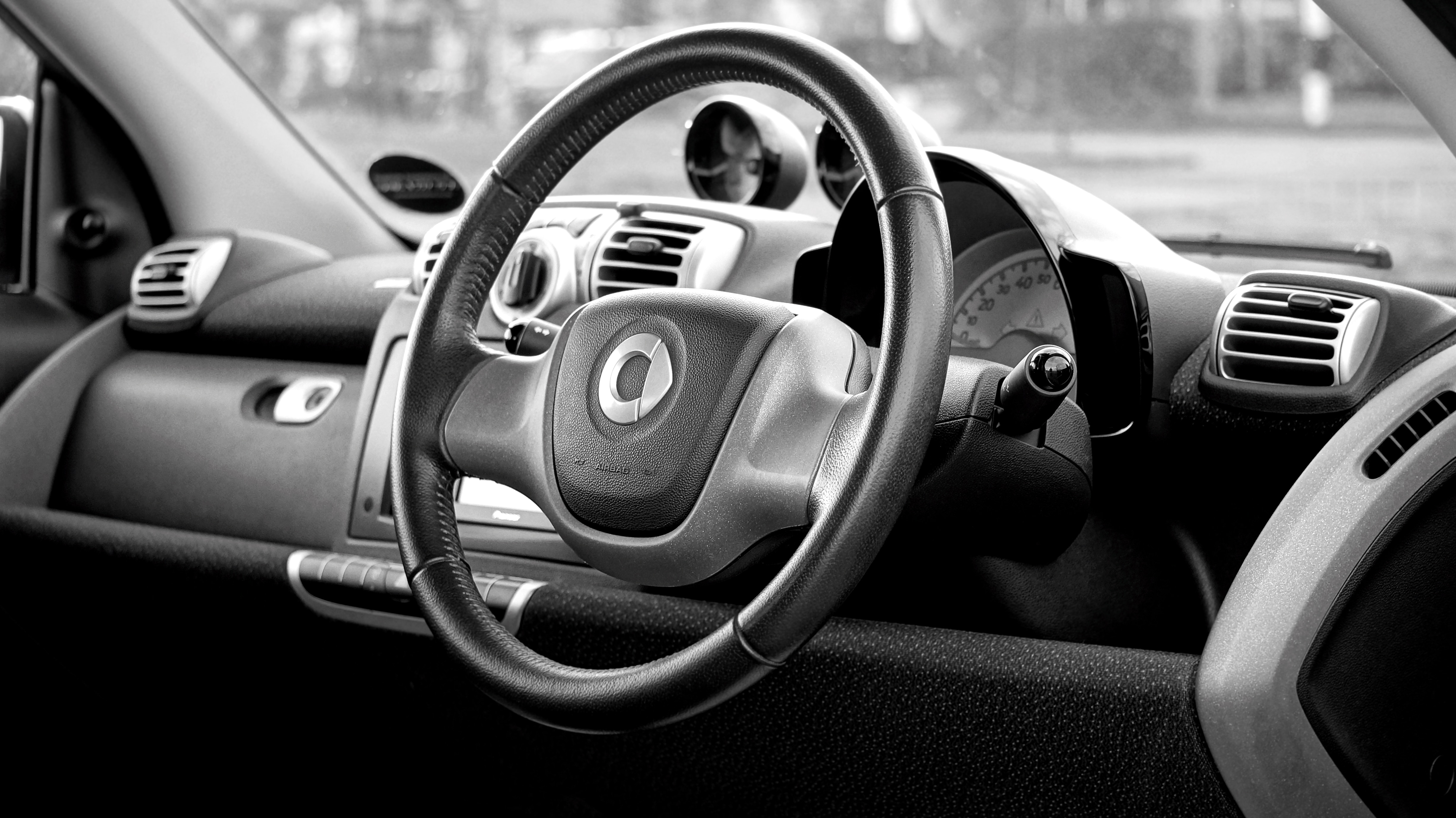 black and white steering wheel