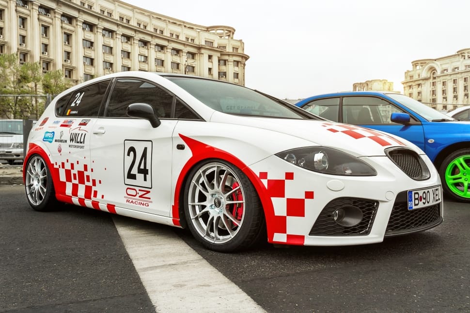 white and red stock car hatchback preview