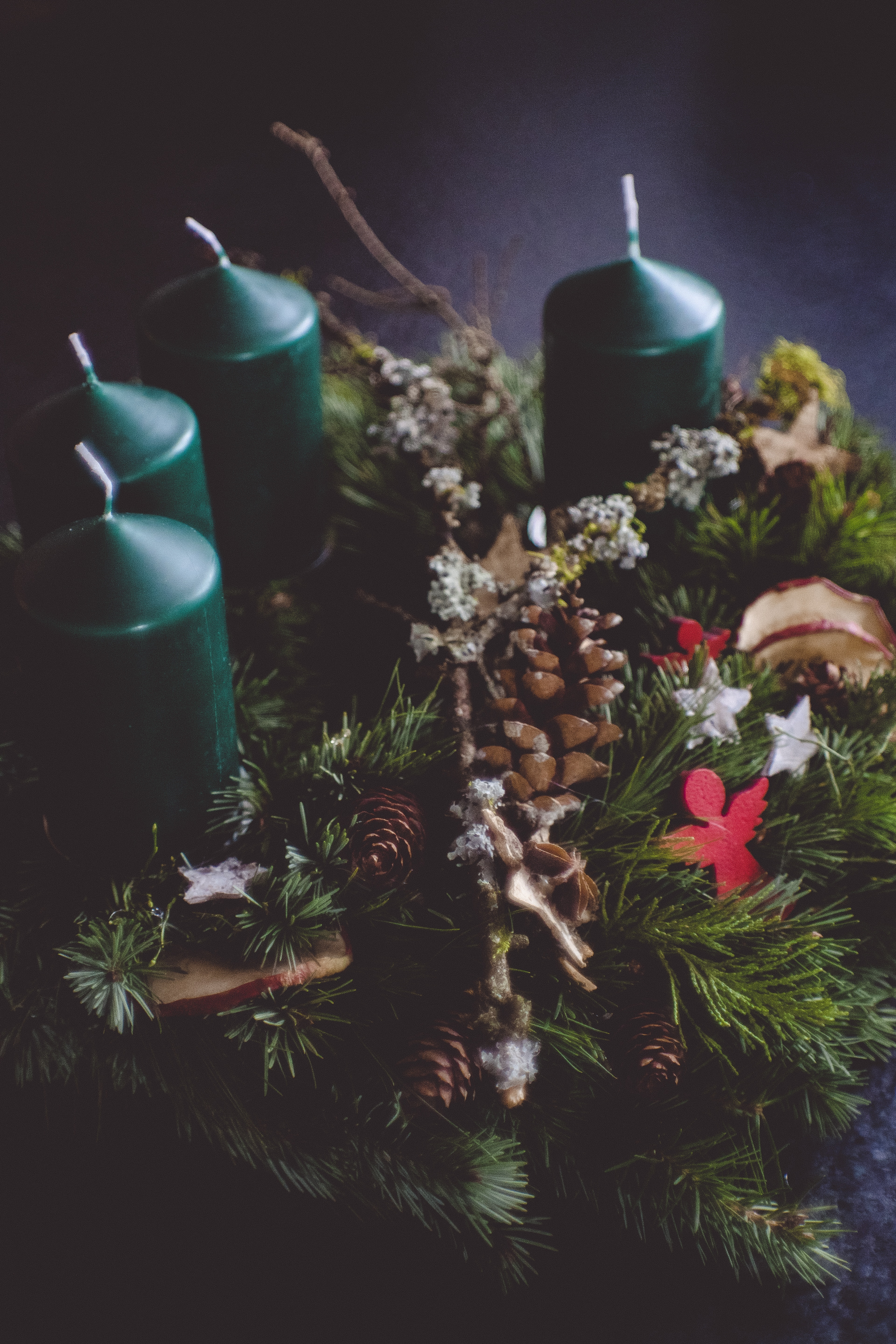 christmas wreath with 4 green candles