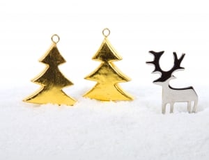 3 gold and silver christmas tree and deer baubles thumbnail