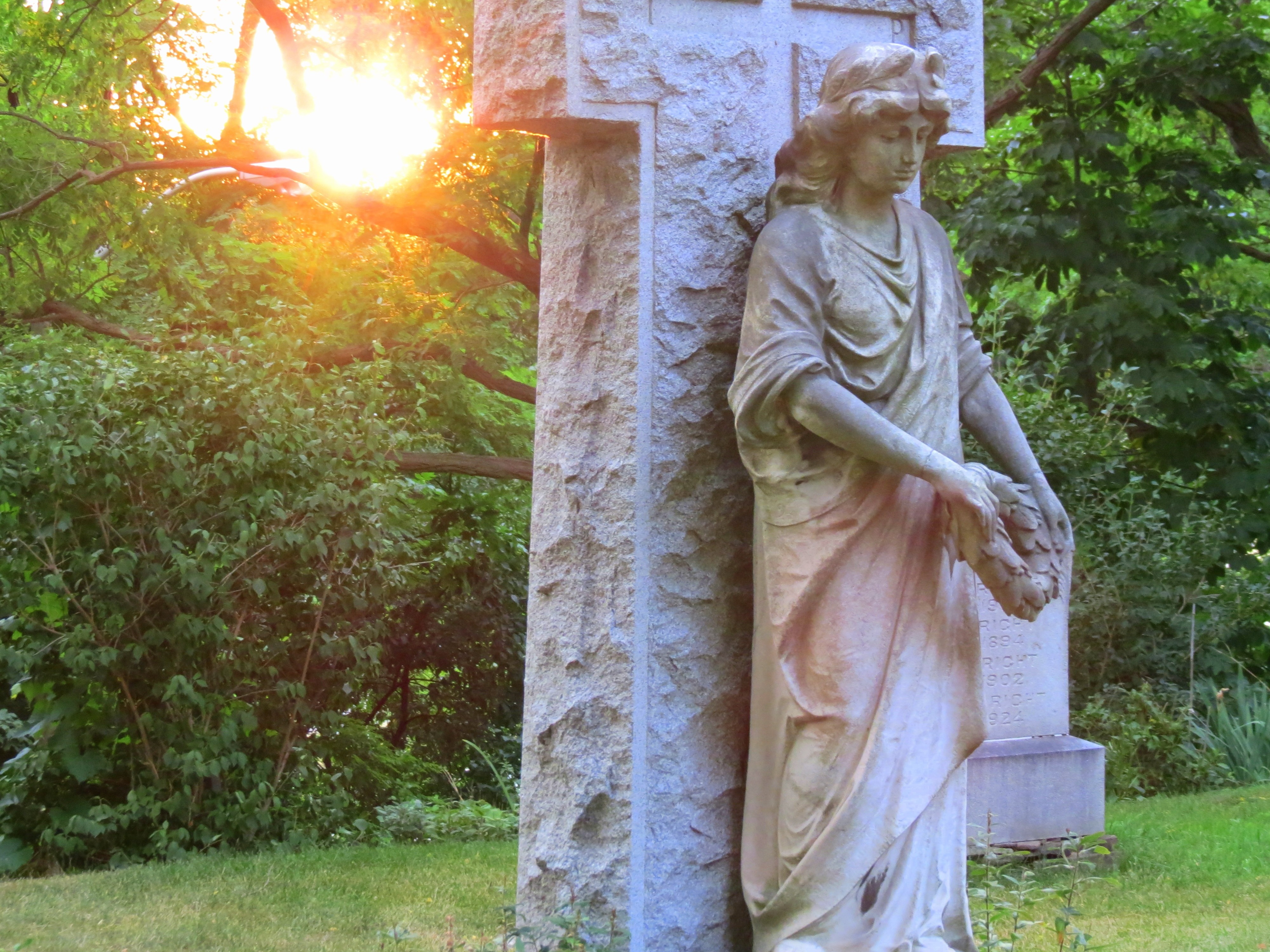 Sun, Cemetery, Cross, Angel, Stonework, tree, outdoors