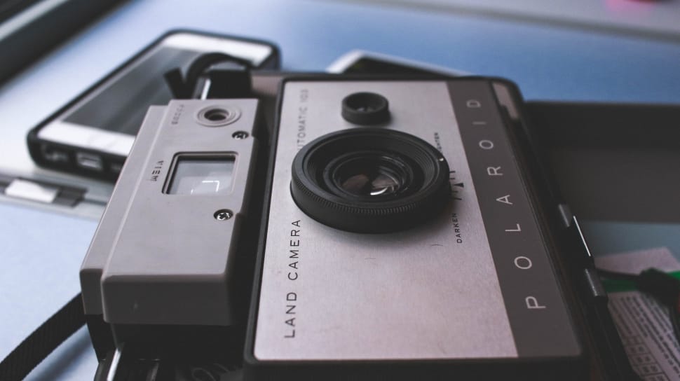 black and gray polaroid land camera preview