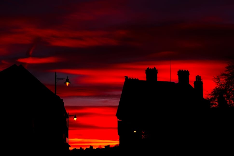Sunset, England, Silhouettes, Dusk, red, silhouette preview