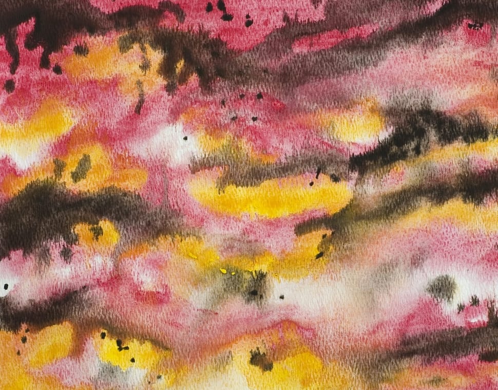 pink, black, yellow, and red abstract painting preview
