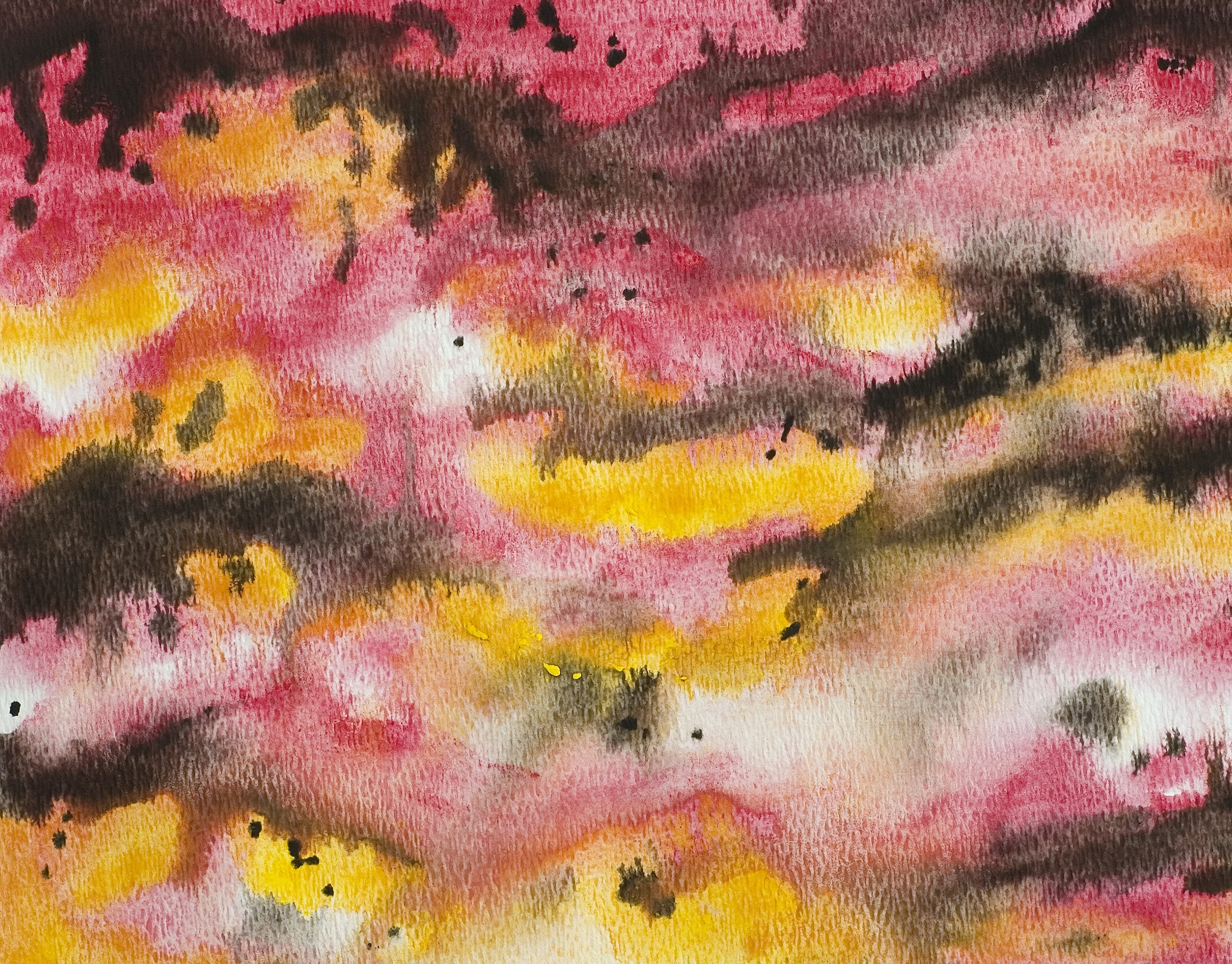 pink, black, yellow, and red abstract painting