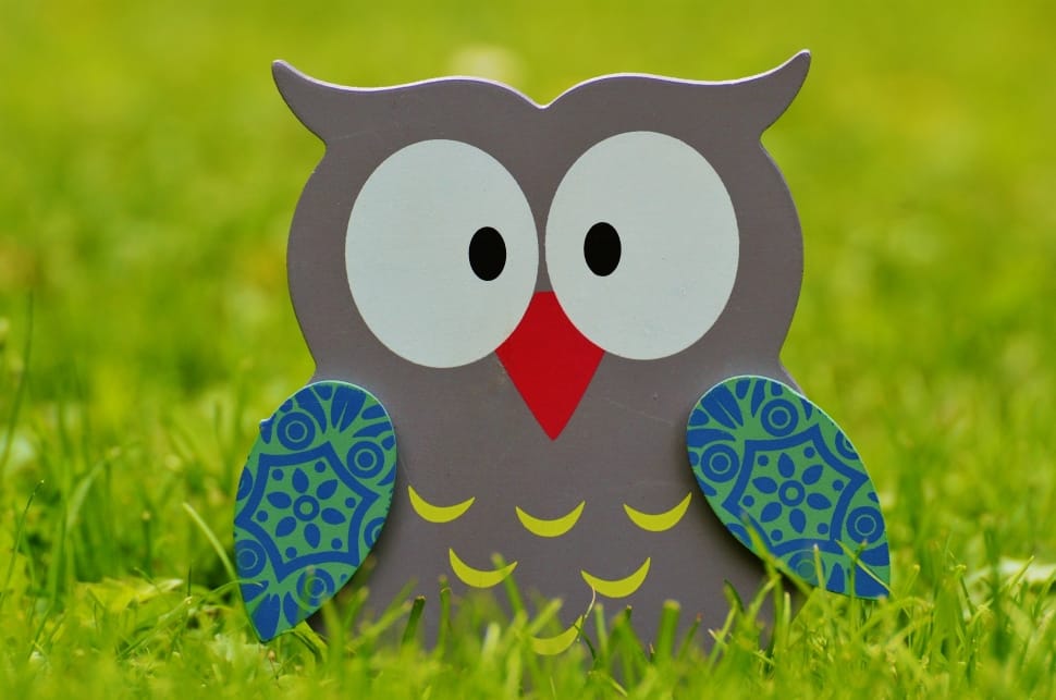 gray and blue wooden owl freestanding deco preview