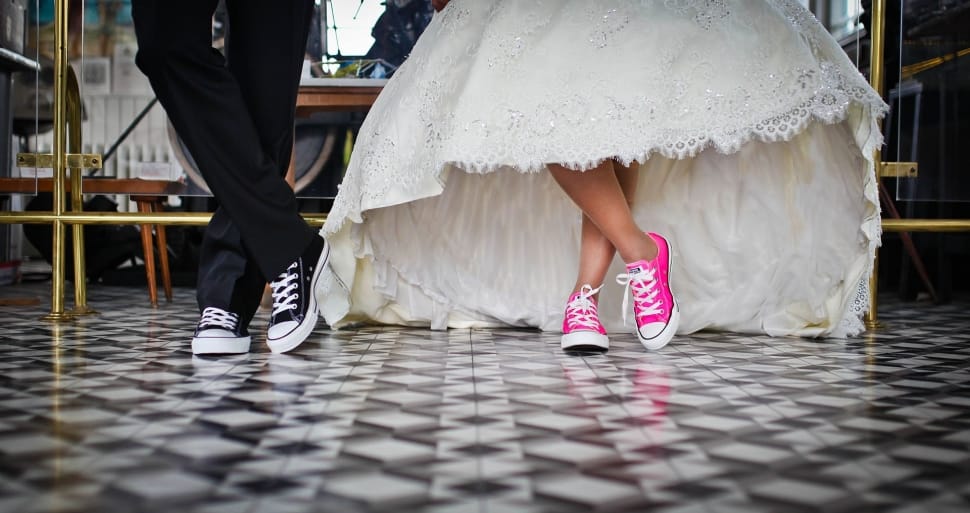 newly wed with pink and black converse all star low tops preview