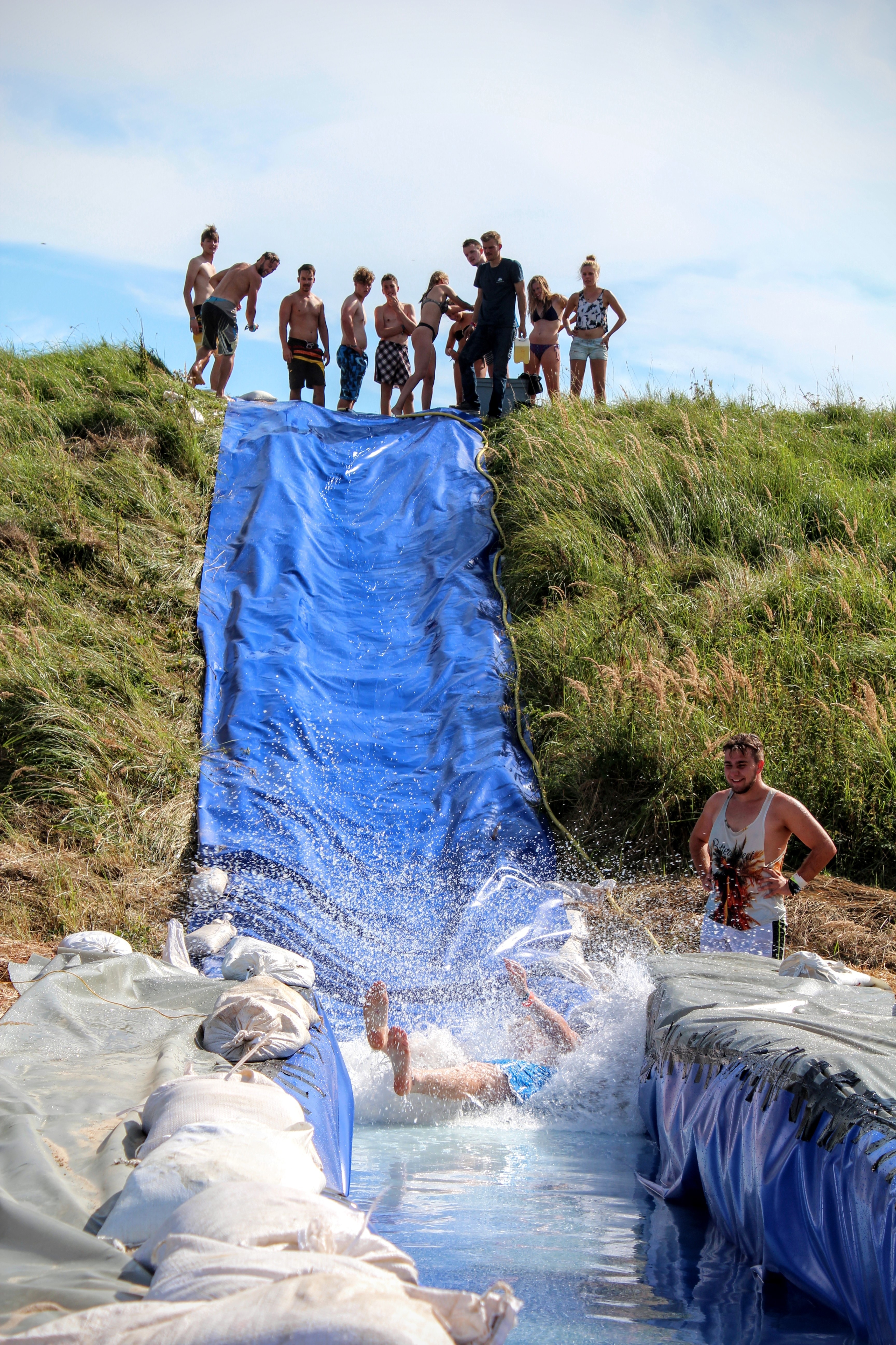 Water Slide, Slope, Fun, Eigenbau, Slip, large group of people, adult