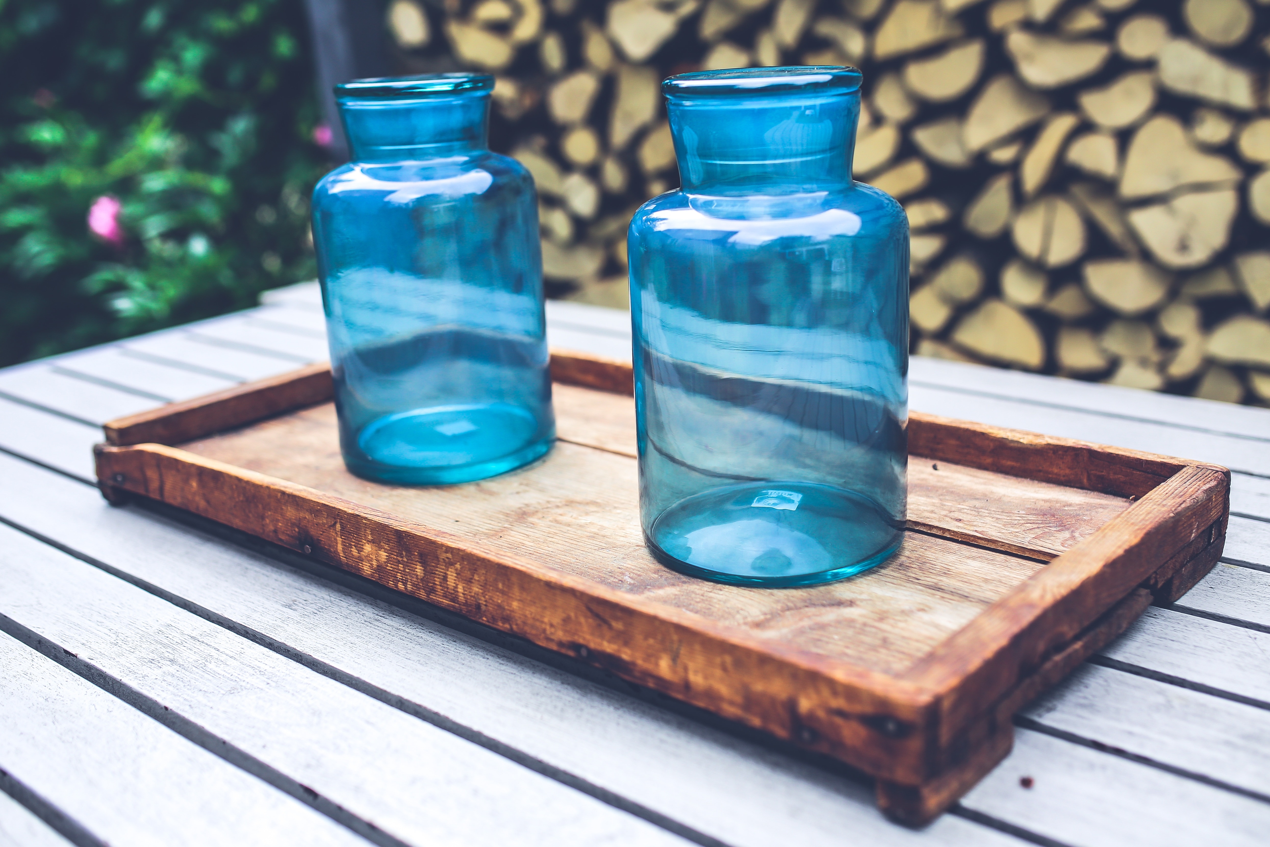 Tray, Wood, Big, Blue, Wooden, Jar, Jars, bottle, blue