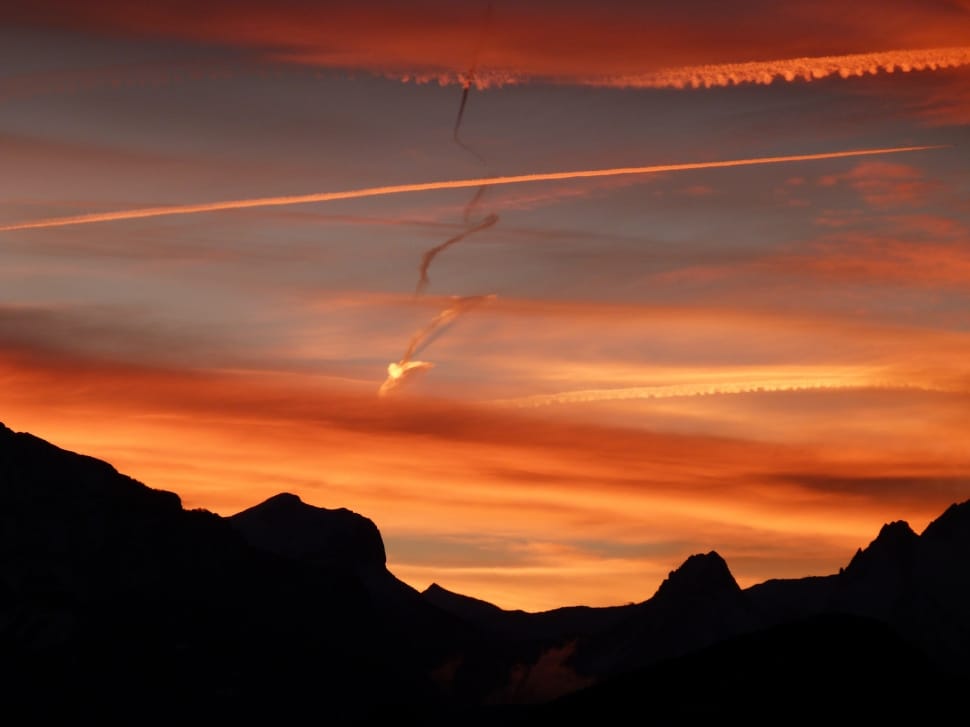 silhouette of a mountain in sunset preview