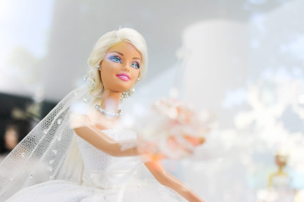 close capture of barbie in her wedding dress preview
