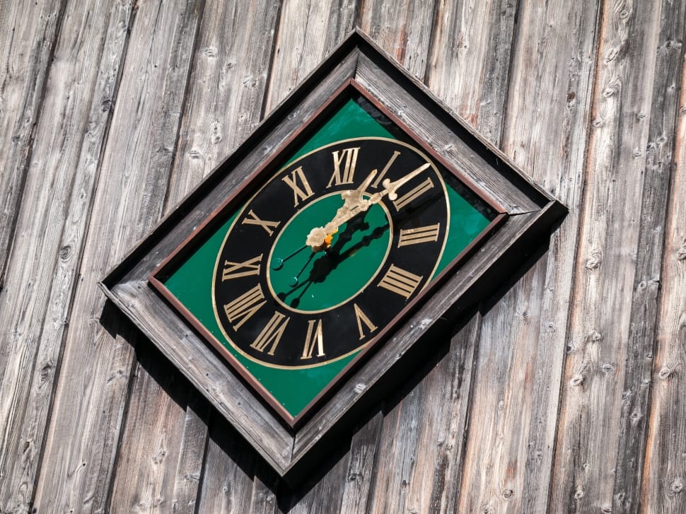 green and black square wall clock preview