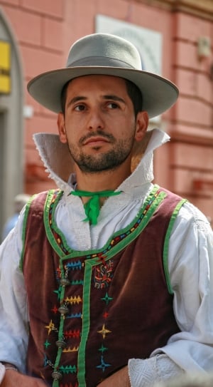 men's white hat and brown cowboy vest thumbnail