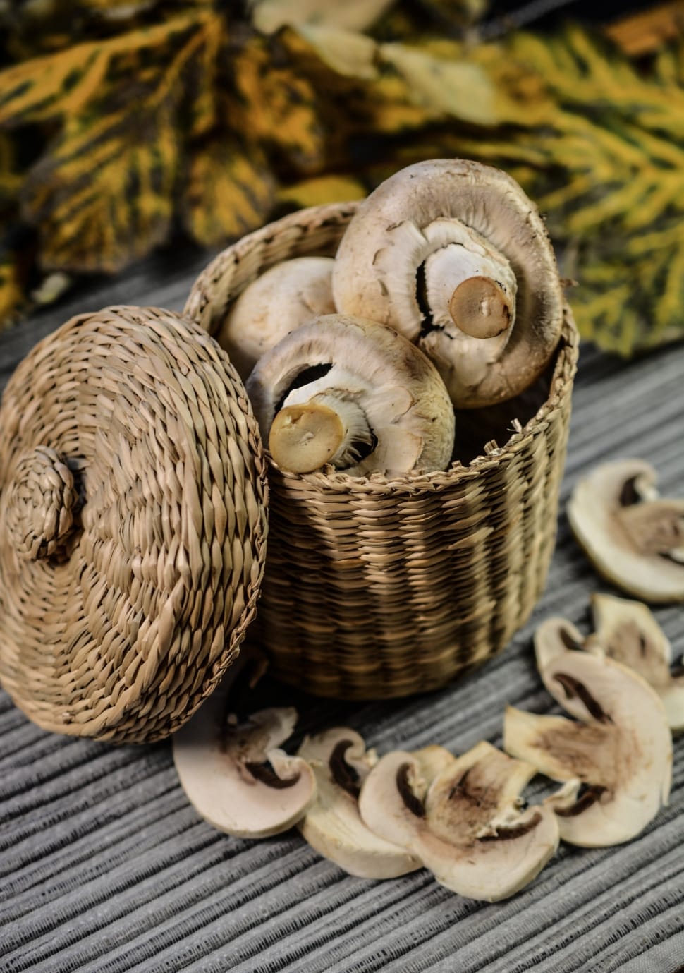 button mushrooms in wicker basket preview