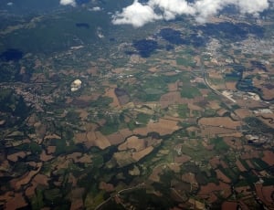 high angle view of green grass and brown dirt thumbnail