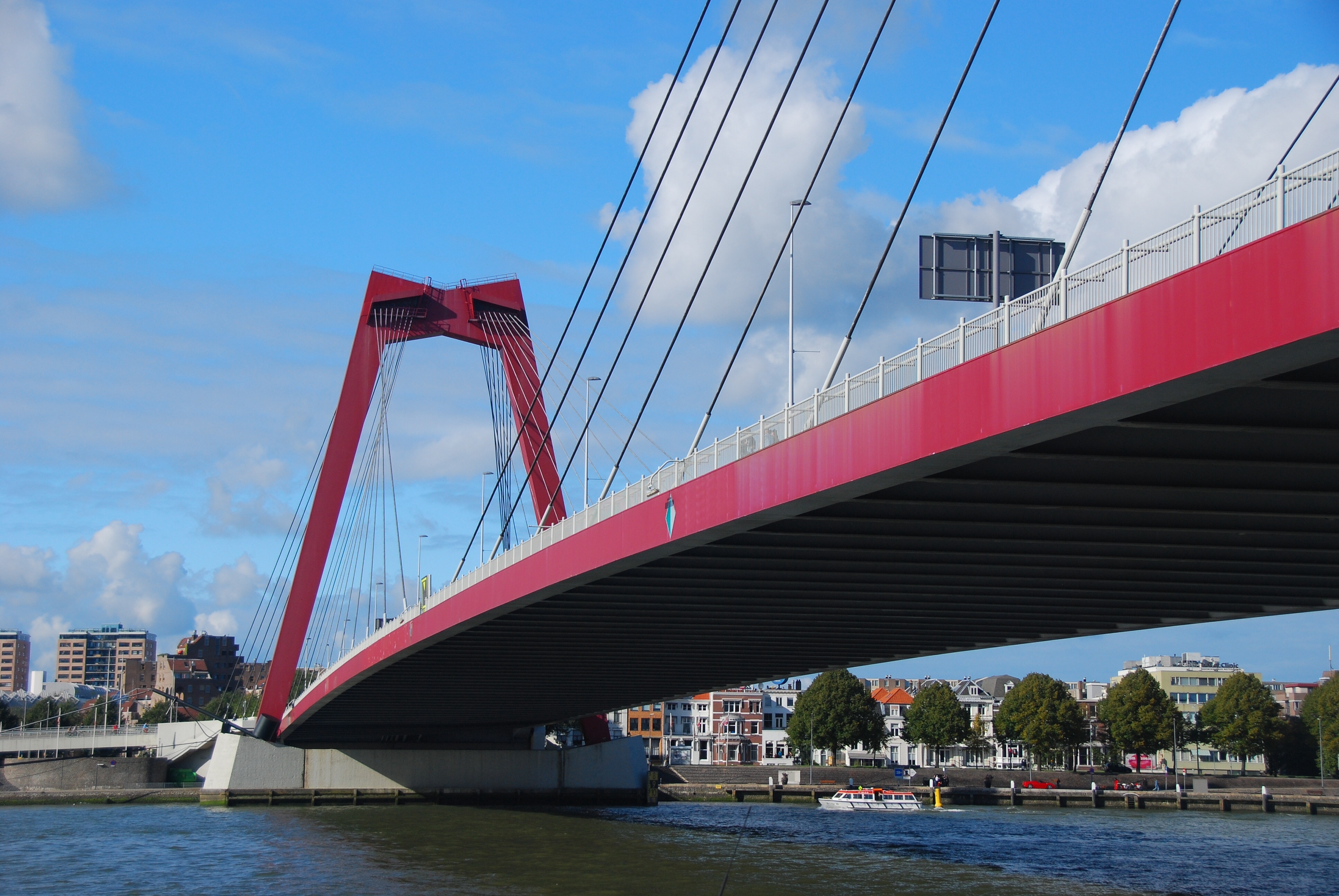 red concrete suspension bridge