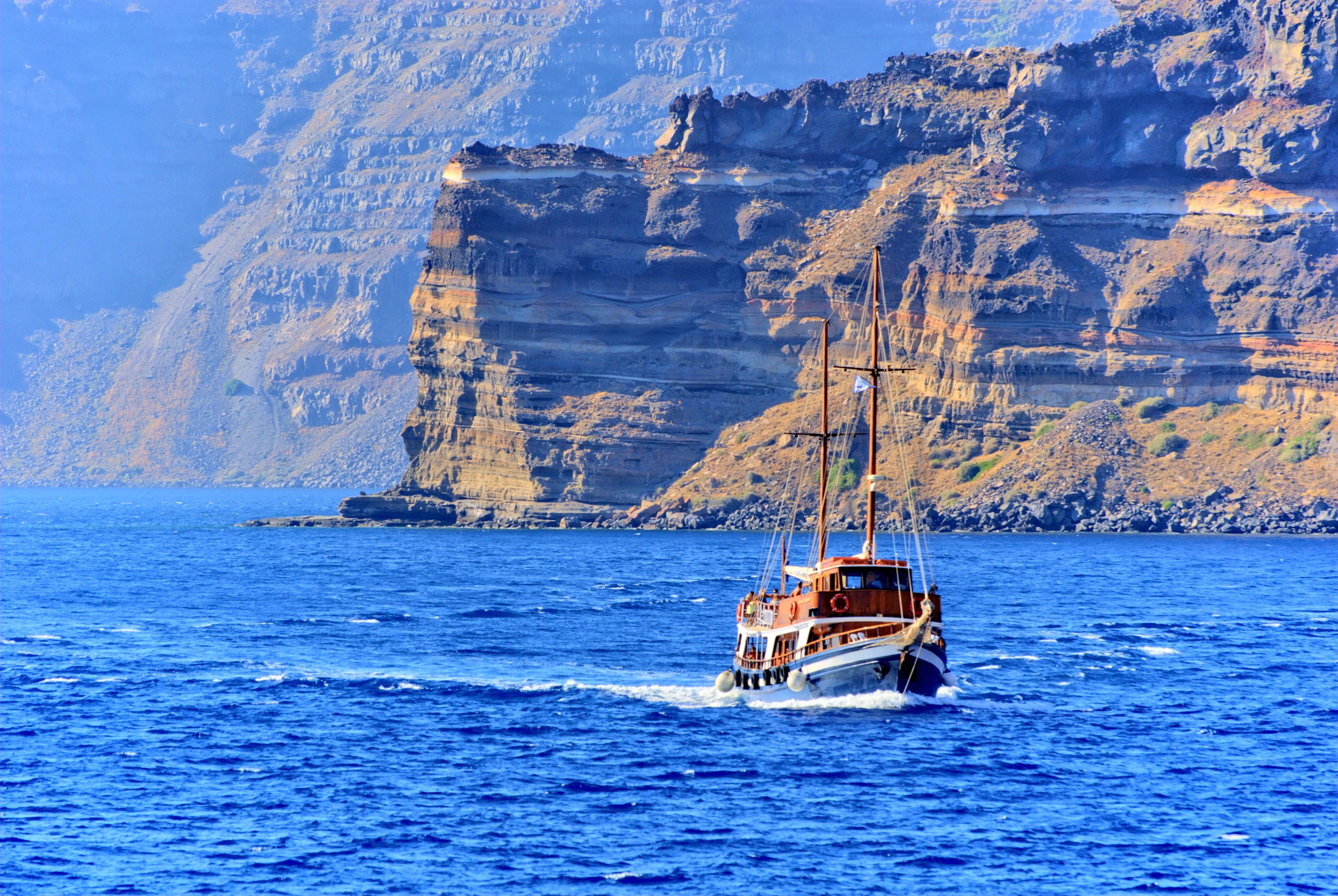 The Sun, Santorini, Greece, Beach, sea, nautical vessel