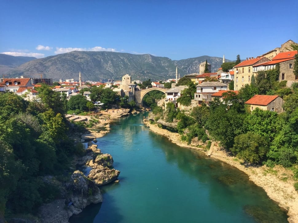 Bridge, Bosnia, City, River, Outlook, architecture, house preview