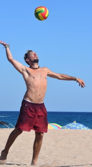 Sports, Man, Volleyball, People, Ball, beach, only men thumbnail