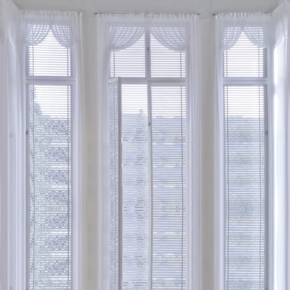 white windows blinds and mesh curtains preview
